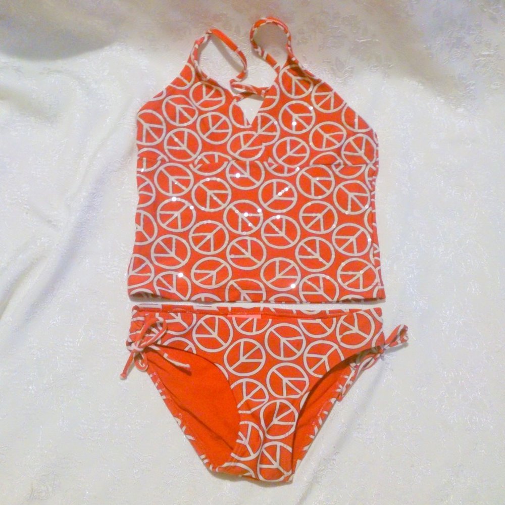 Girls Planet Sea Sequin Peace Symbol Tankini Set *
